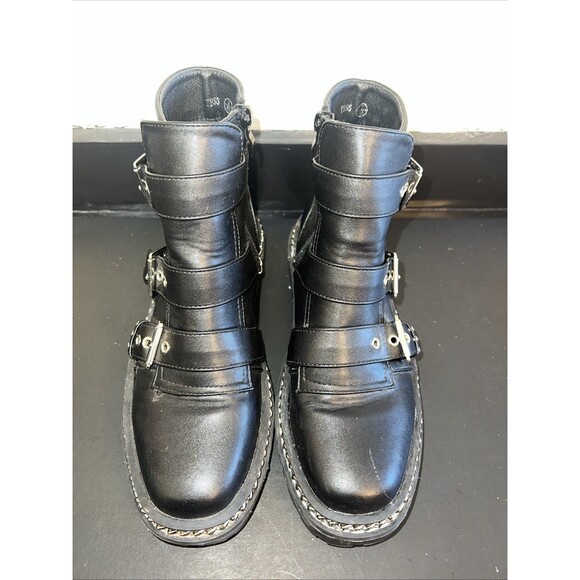 Retro Y2K 90’s Vintage Black Combat boots Grunge Goth Biker Lug Sole Women ‘s 7 - Picture 8 of 8